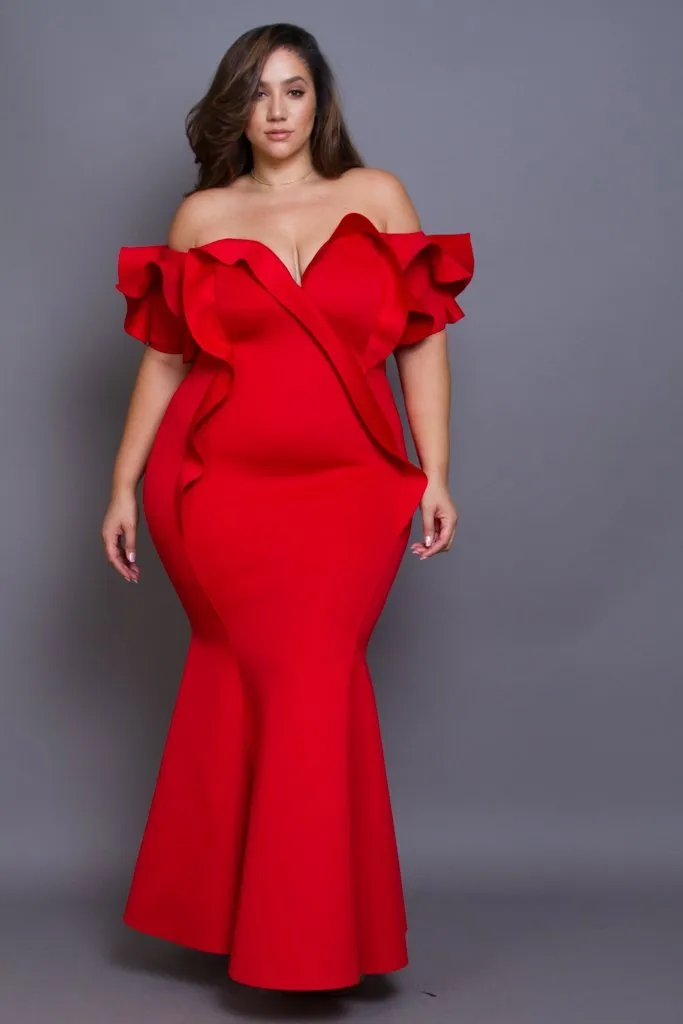 Plus Size Glam Off Shoulder Cocktail Maxi Dress