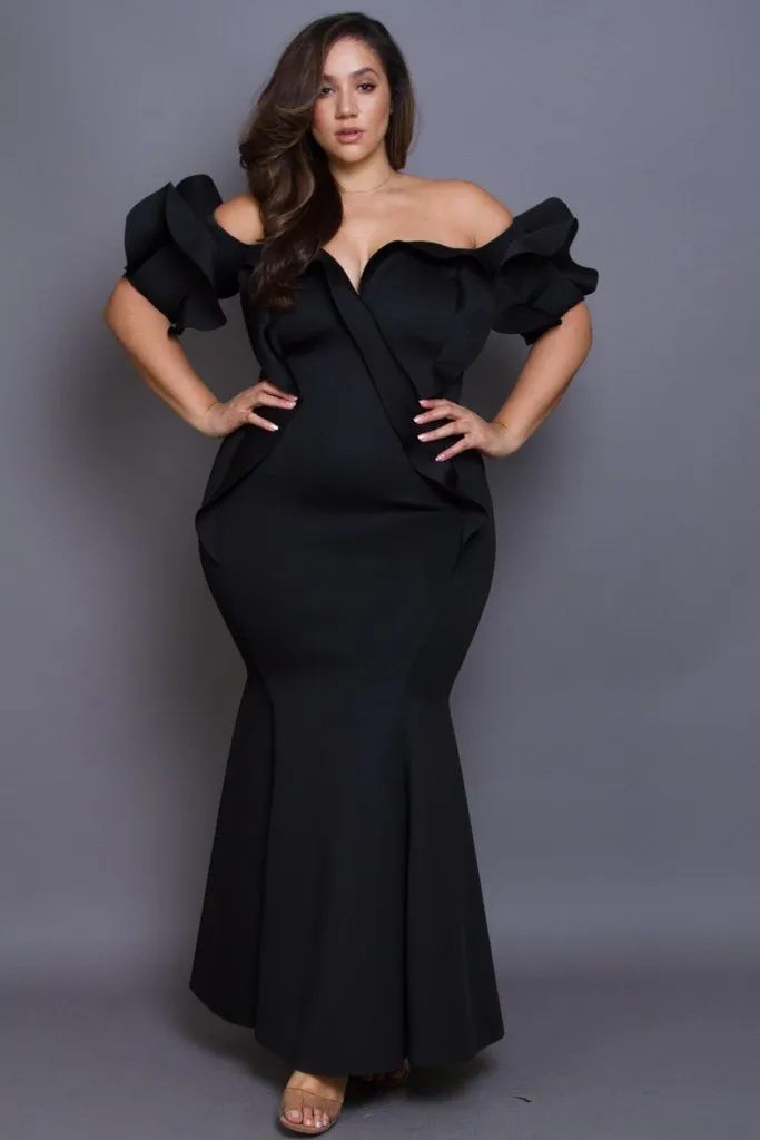 Plus Size Glam Off Shoulder Cocktail Maxi Dress