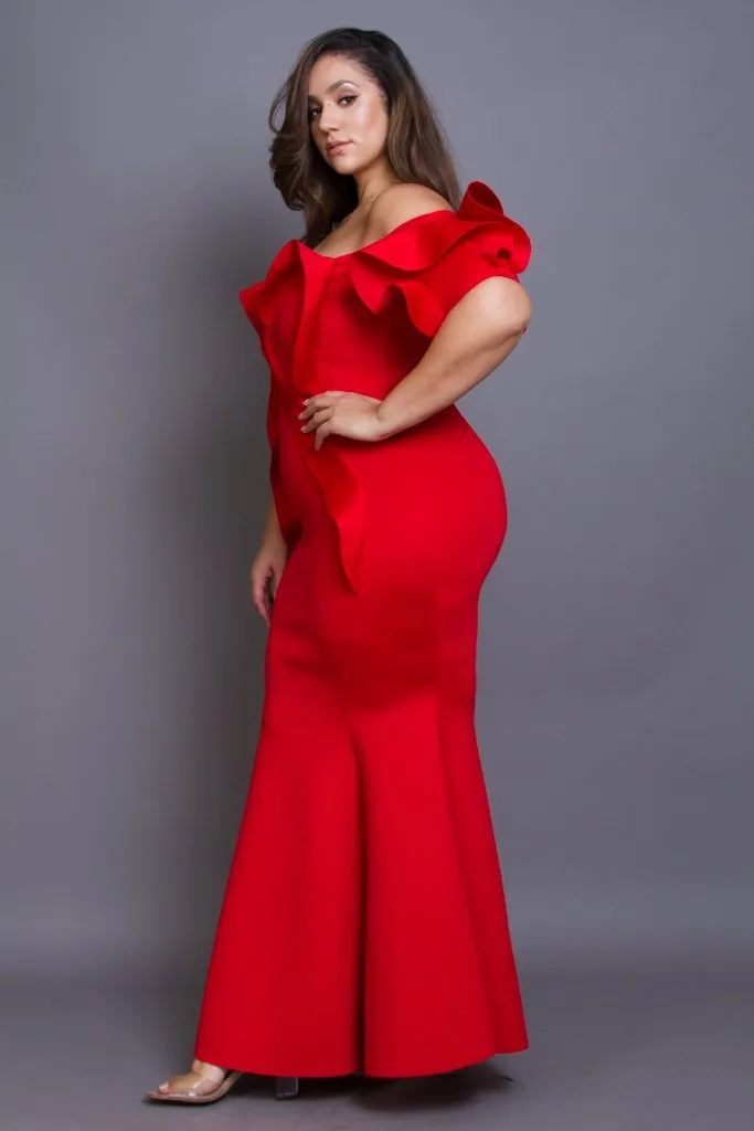 Plus Size Glam Off Shoulder Cocktail Maxi Dress