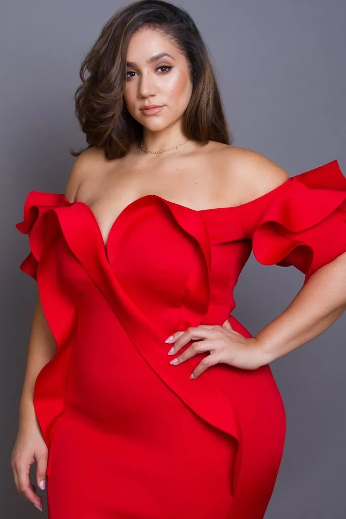 Plus Size Glam Off Shoulder Cocktail Maxi Dress