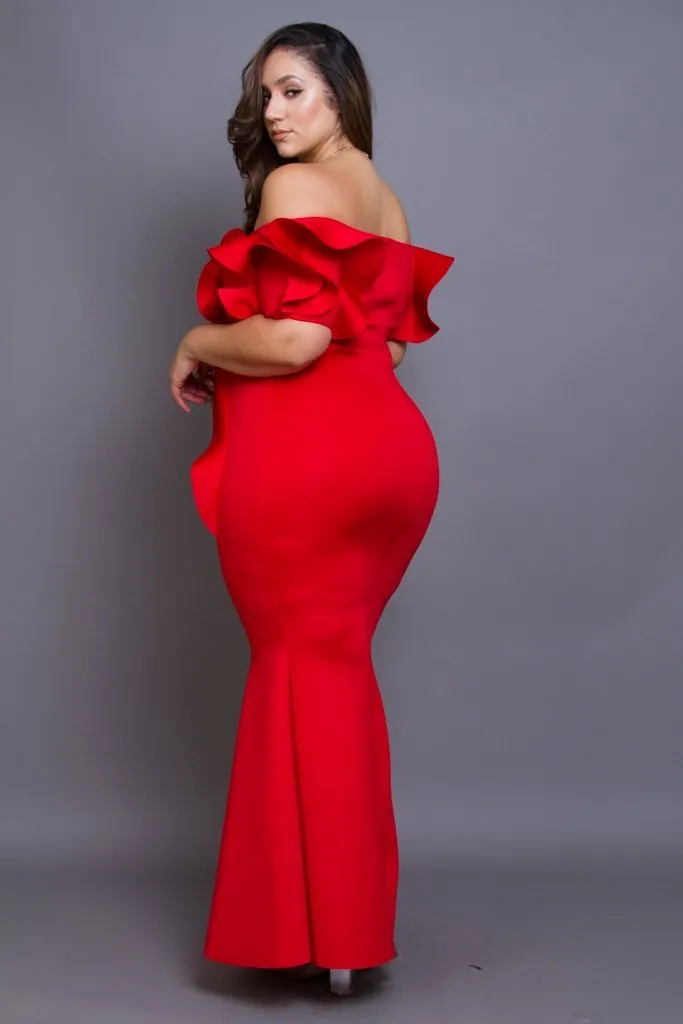Plus Size Glam Off Shoulder Cocktail Maxi Dress