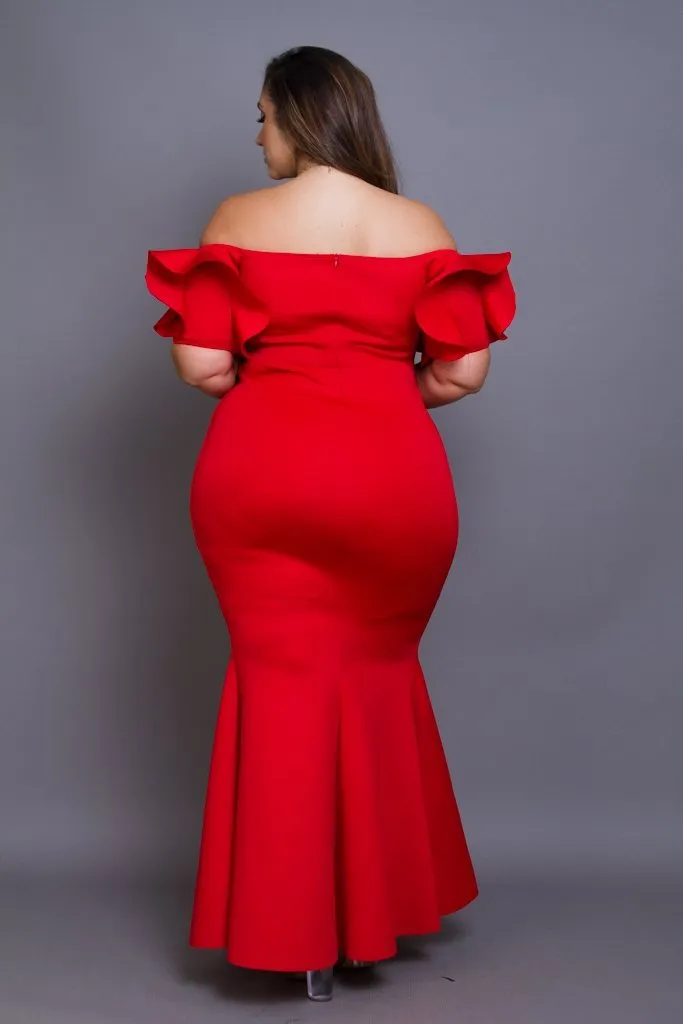 Plus Size Glam Off Shoulder Cocktail Maxi Dress