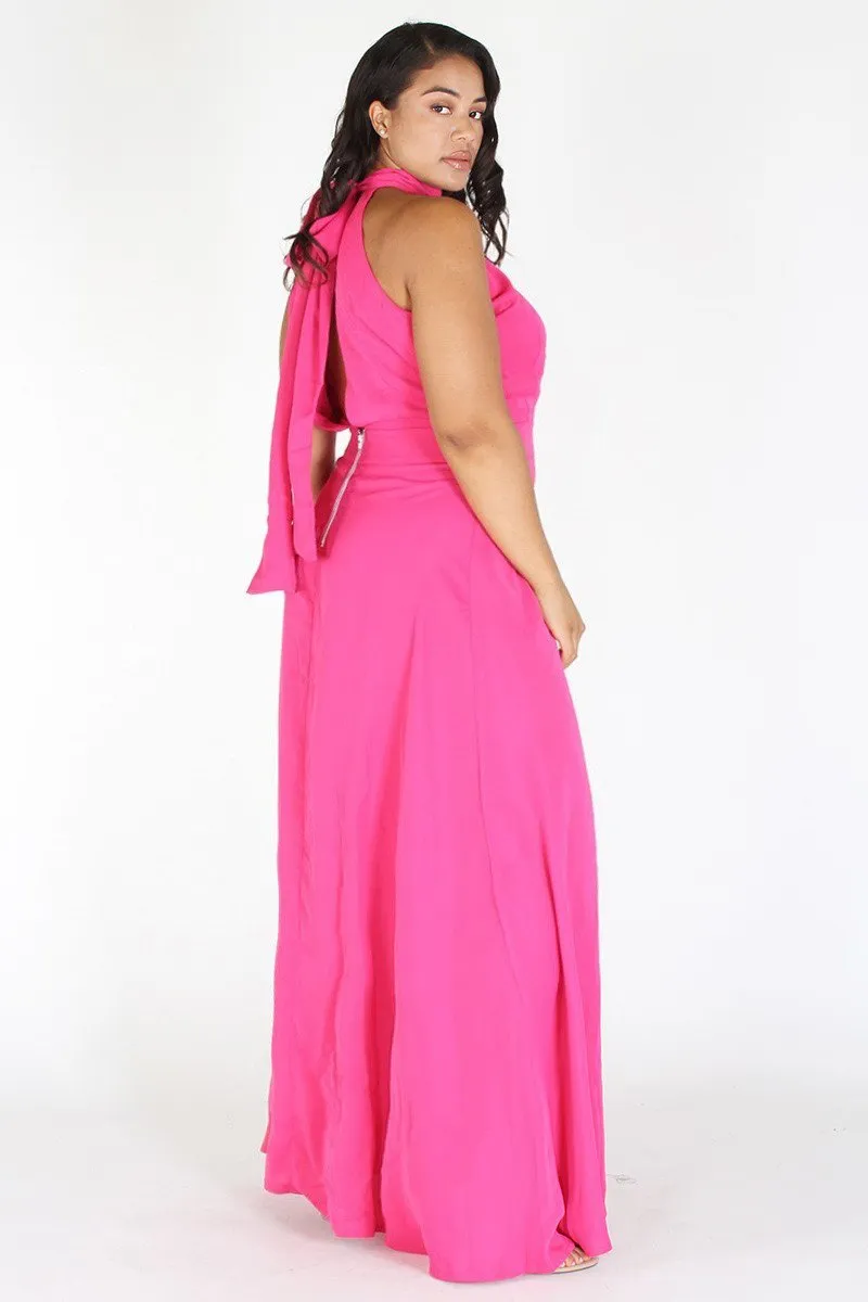 Plus Size Glam Ribbon Neck Deep V Maxi Dress [PRE-ORDER 25% OFF]