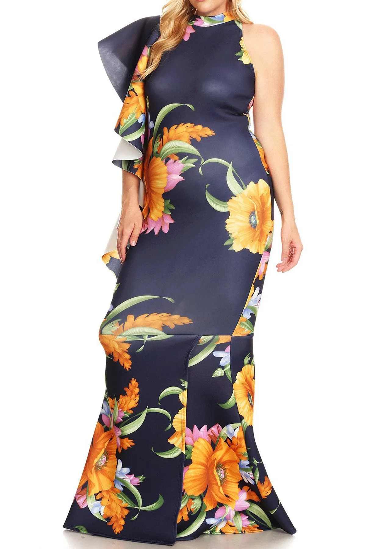 Plus Size Glamour Floral Mermaid Maxi Dress