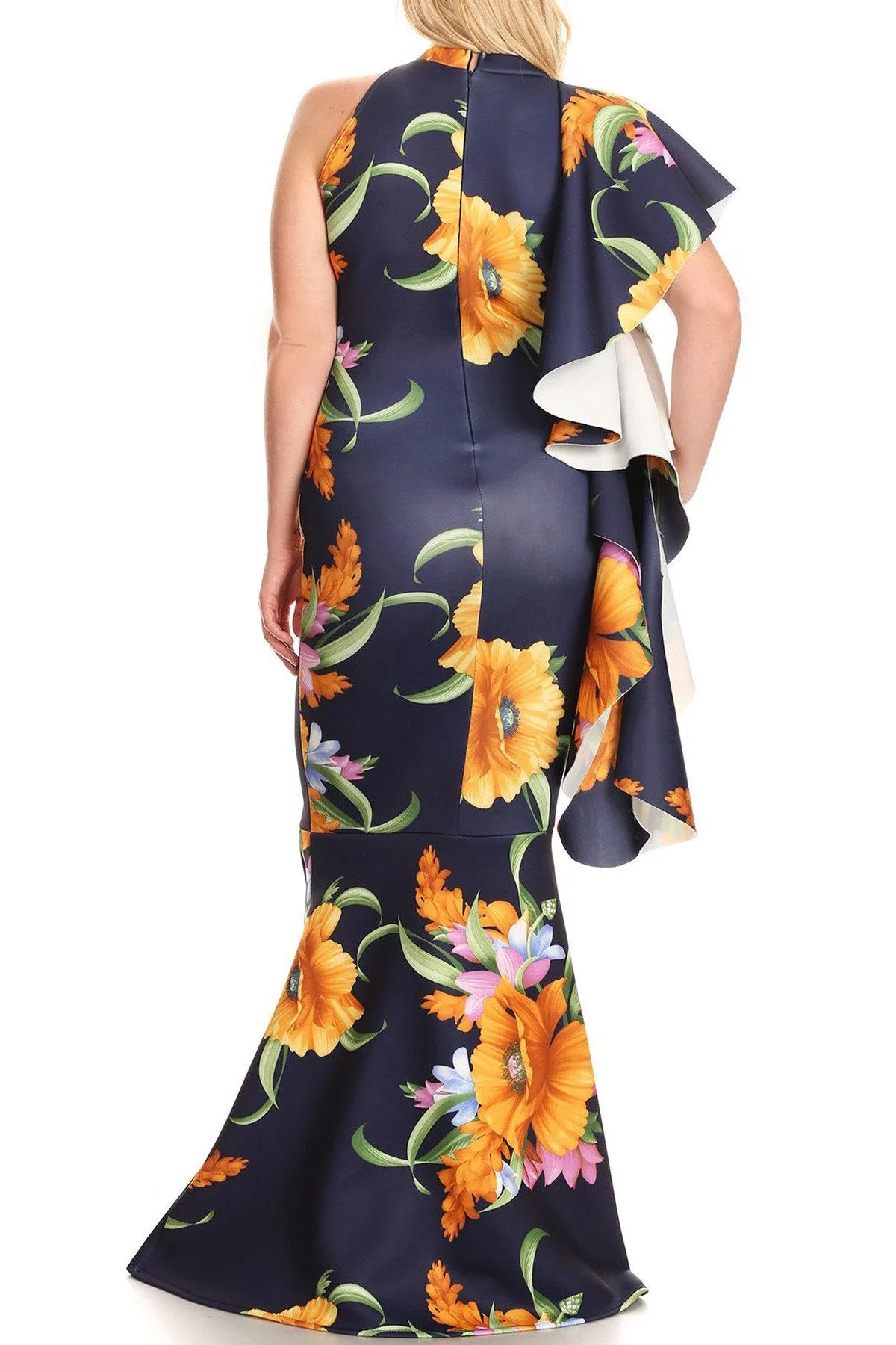 Plus Size Glamour Floral Mermaid Maxi Dress