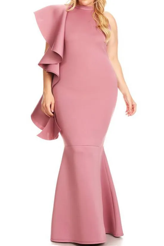 Plus Size Glamour Sleeve Mermaid Maxi Dress
