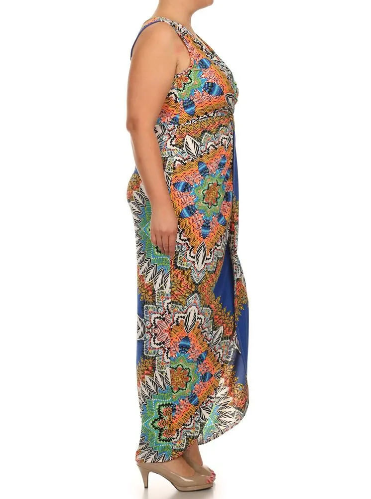 Plus Size kaleidoscope Print Knot Maxi Dress