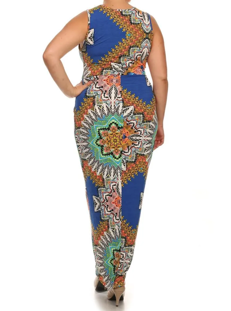 Plus Size kaleidoscope Print Knot Maxi Dress