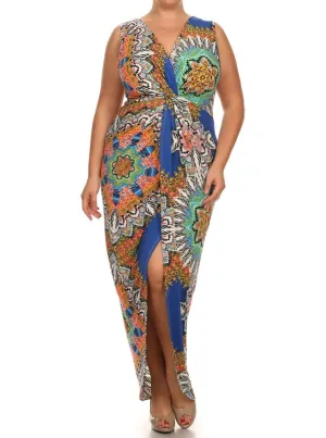 Plus Size kaleidoscope Print Knot Maxi Dress