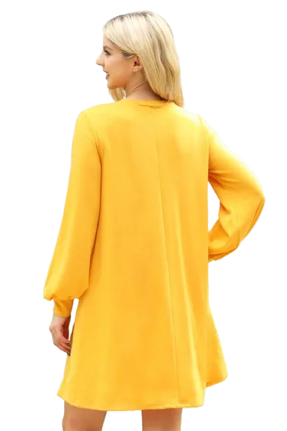 Plus Size Long Puff Sleeve French Terry Dress with Pockets Mustard - Pack of 6