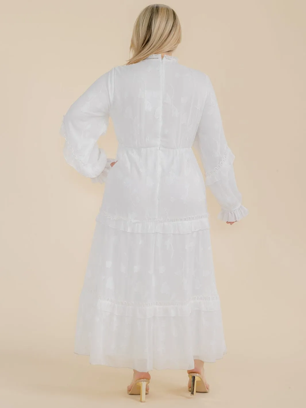 PLUS SIZE LONG SLEEVE TIERED RUFFLE MAXI DRESS