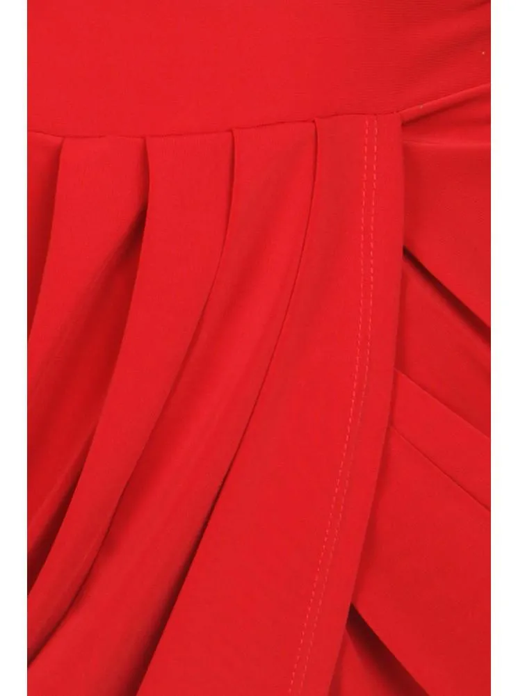 Plus Size Long Sleeve V Neck Bubble Red Dress