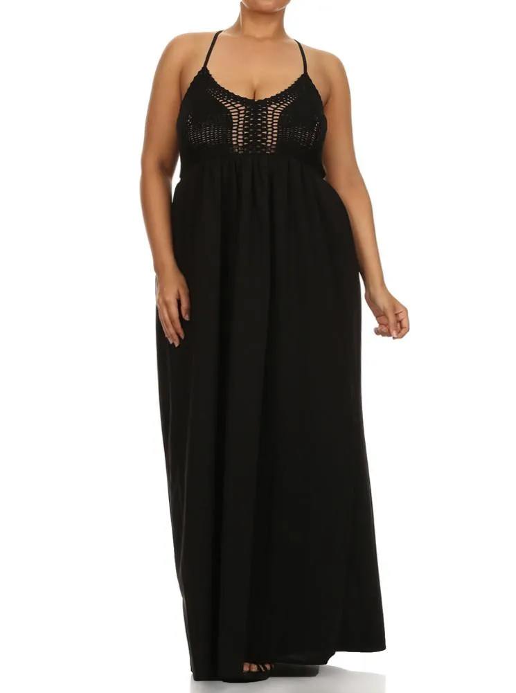 Plus Size Love Struck Crochet Black Maxi Dress