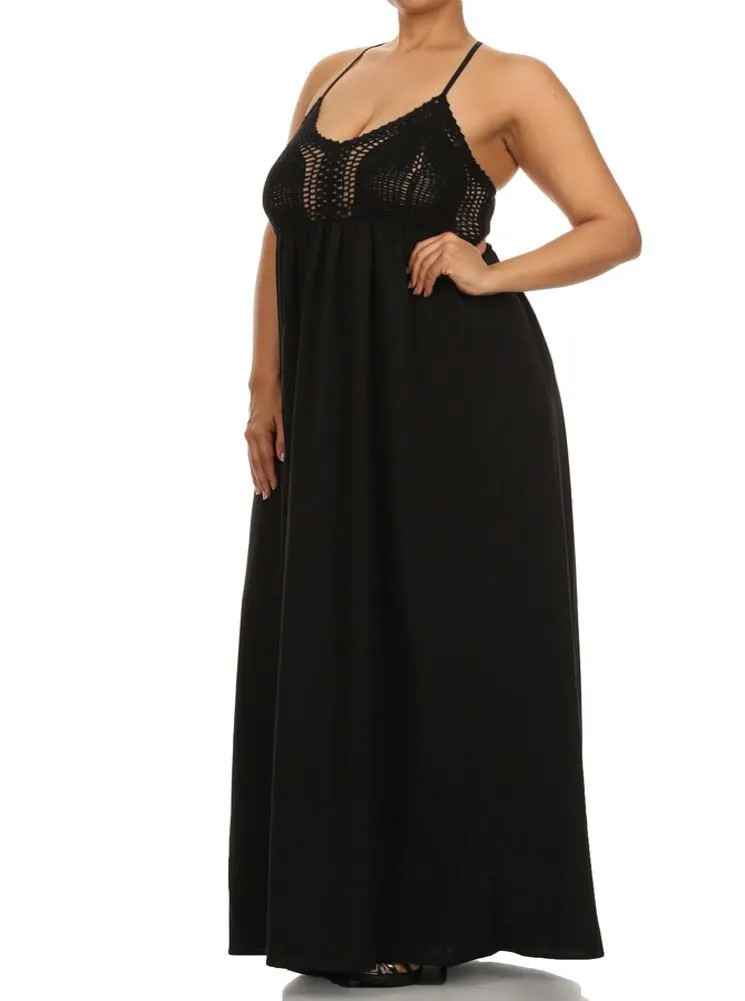Plus Size Love Struck Crochet Black Maxi Dress