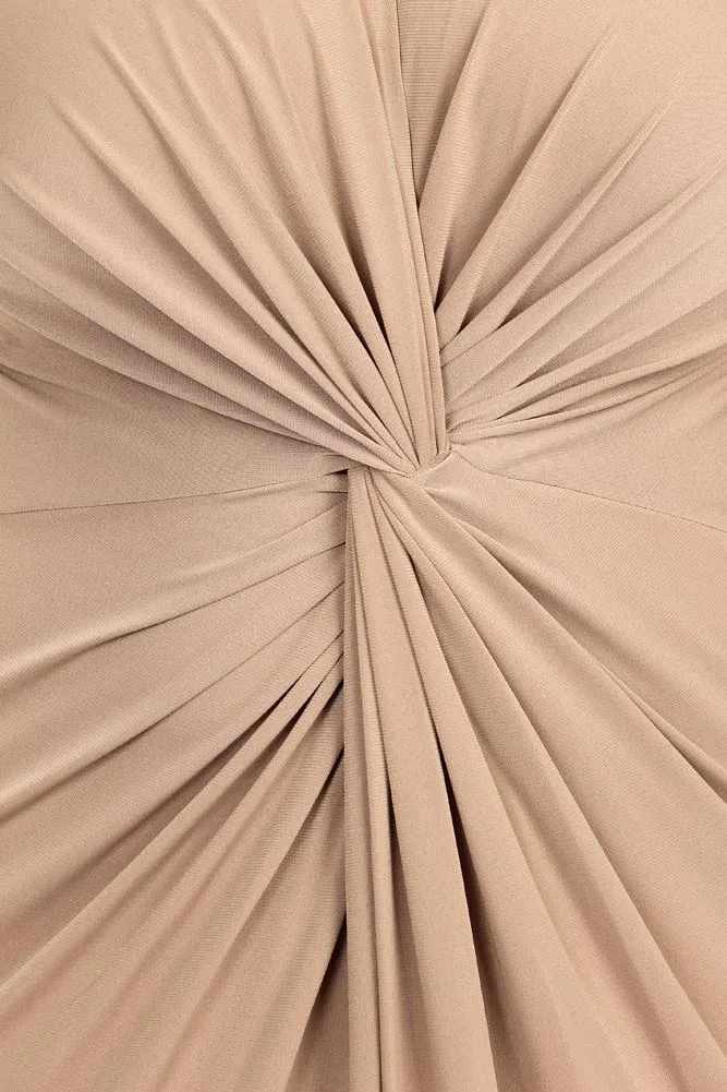 Plus Size Luring Knot Front Tan Maxi Dress