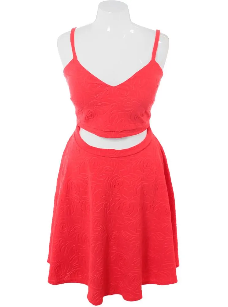 Plus Size Midriff Cut Out Floral Coral Dress
