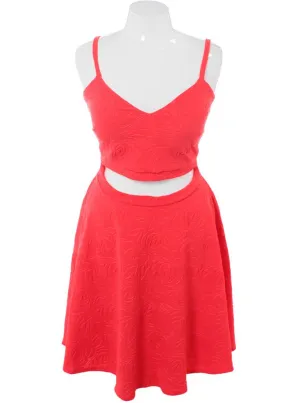 Plus Size Midriff Cut Out Floral Coral Dress