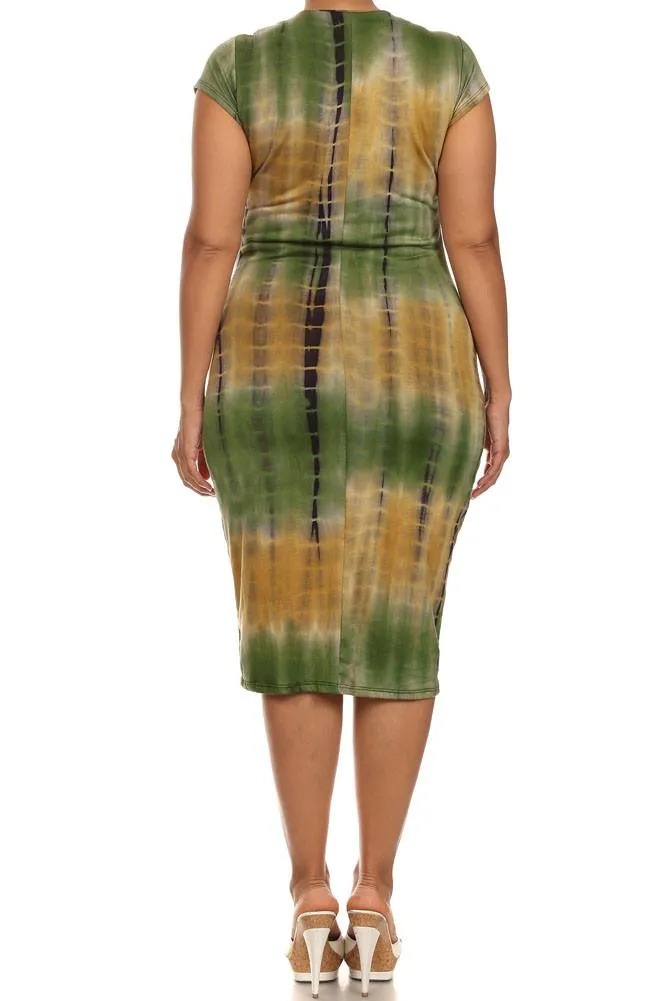 Plus Size Rad Tie Dye Green Dress