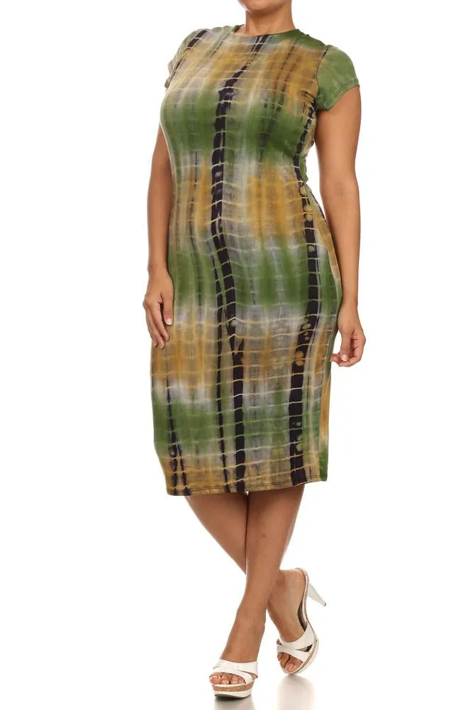 Plus Size Rad Tie Dye Green Dress