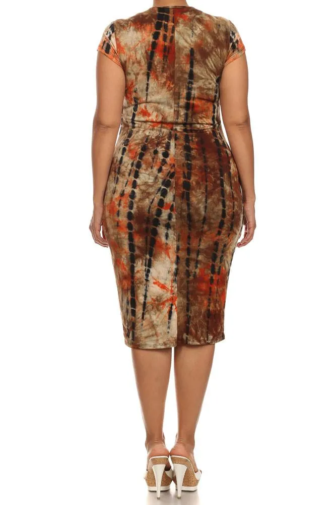 Plus Size Rad Tie Dye Orange Dress