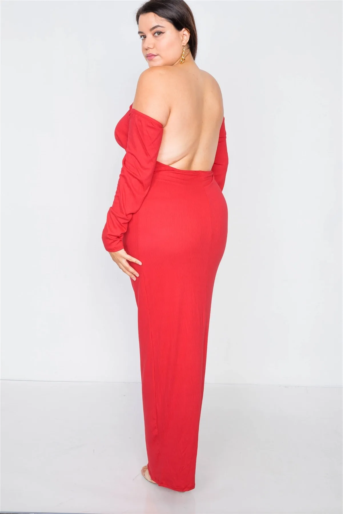 Plus Size Ribbed Black Maxi Dress