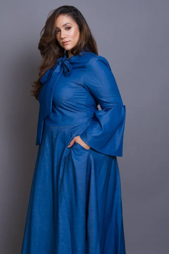 Plus Size Ribbon Bell Sleeve Maxi Dress
