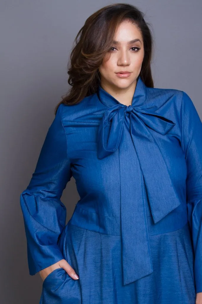 Plus Size Ribbon Bell Sleeve Maxi Dress