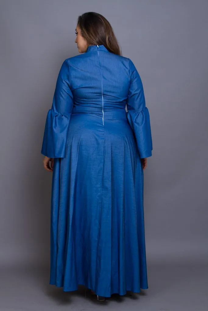 Plus Size Ribbon Bell Sleeve Maxi Dress