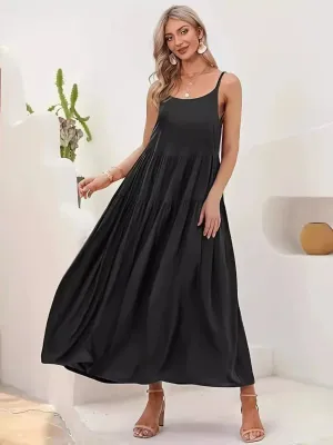 Plus Size Scoop Neck Sleeveless Midi Cami Dress