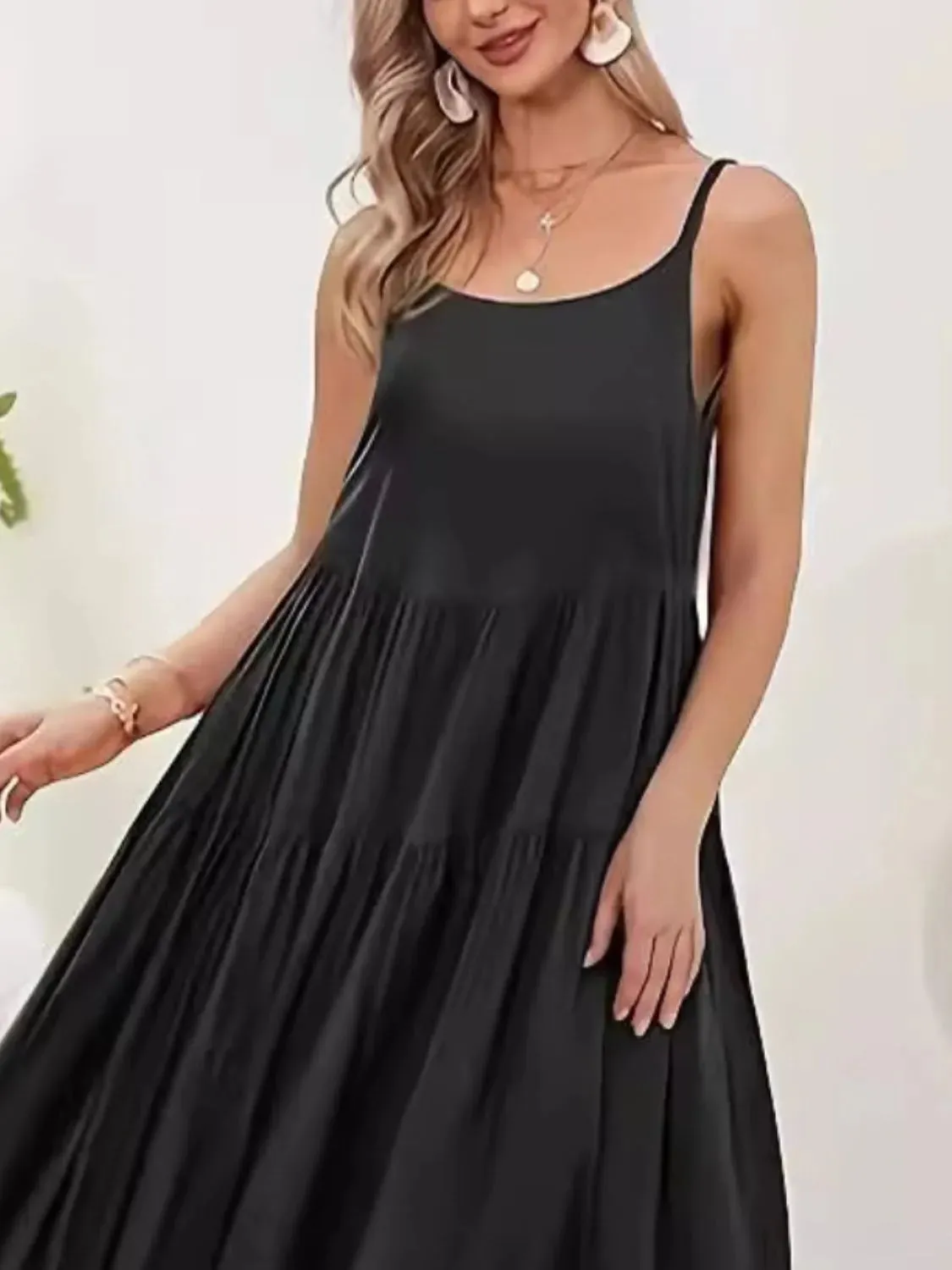 Plus Size Scoop Neck Sleeveless Midi Cami Dress