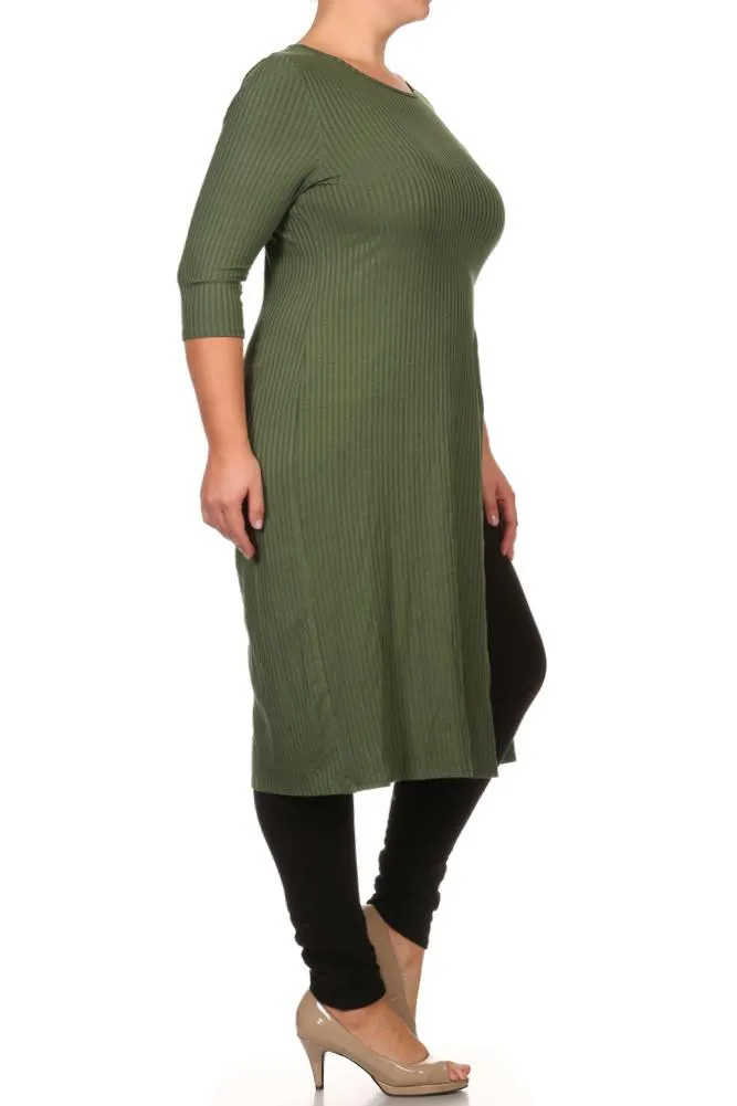 Plus Size Sexy High Slit Ribbed Maxi Shirt Dress
