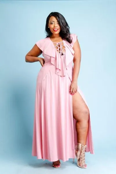 Plus Size Sexy Ruffled Front Maxi Dress [SALE]