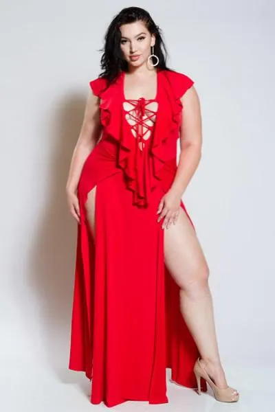 Plus Size Sexy Ruffled Front Maxi Dress [SALE]