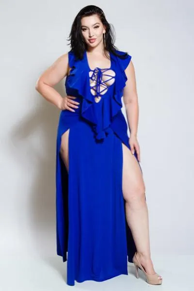 Plus Size Sexy Ruffled Front Maxi Dress [SALE]