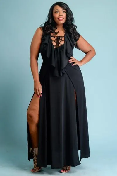 Plus Size Sexy Ruffled Front Maxi Dress [SALE]