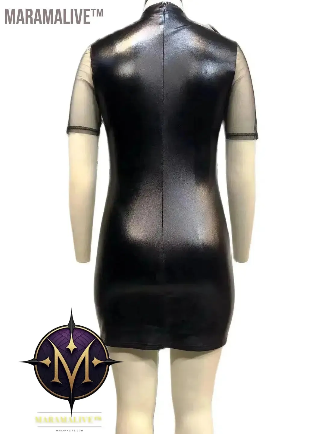 Plus Size Sheer Leather Mini Dress Female Patchwork Mesh Outfit 2023 Women Fashion Elegant Clothing Large Size One Piece Dress