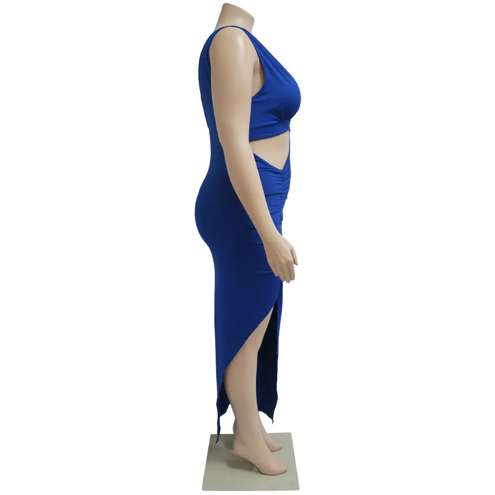 Plus Size Single Sleeve Sexy Hollow Out Maxi Dress