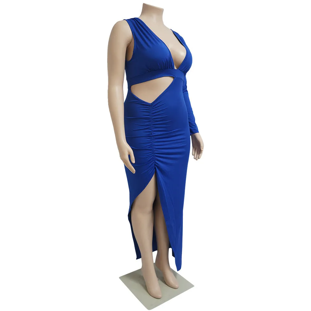 Plus Size Single Sleeve Sexy Hollow Out Maxi Dress