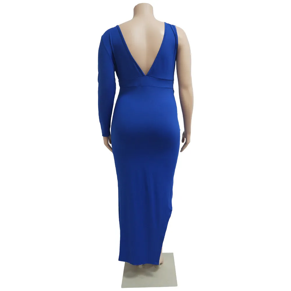 Plus Size Single Sleeve Sexy Hollow Out Maxi Dress