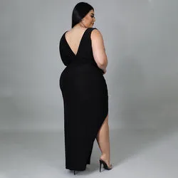 Plus Size Single Sleeve Sexy Hollow Out Maxi Dress