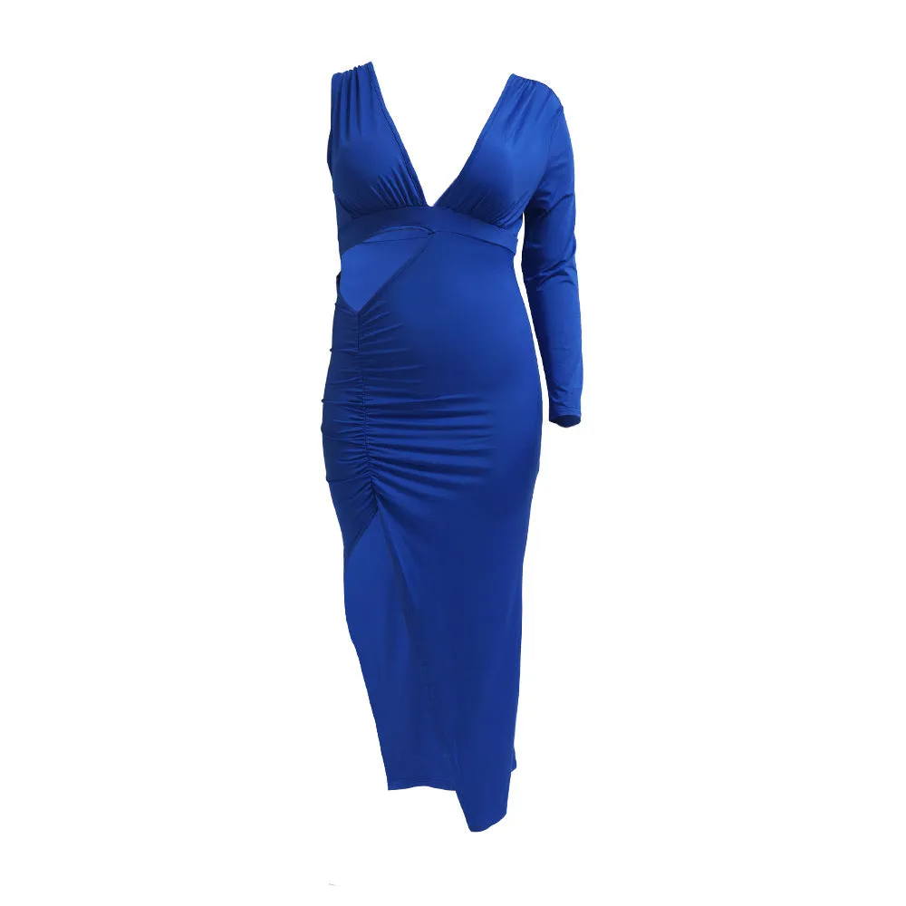 Plus Size Single Sleeve Sexy Hollow Out Maxi Dress