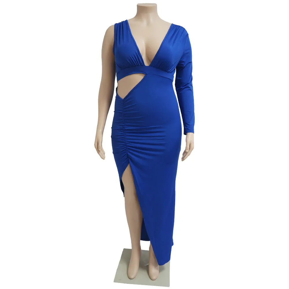 Plus Size Single Sleeve Sexy Hollow Out Maxi Dress