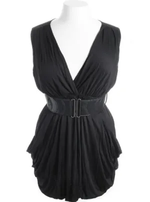 Plus Size Sleeveless Bubble Pleat Skirt Black Mini Dress