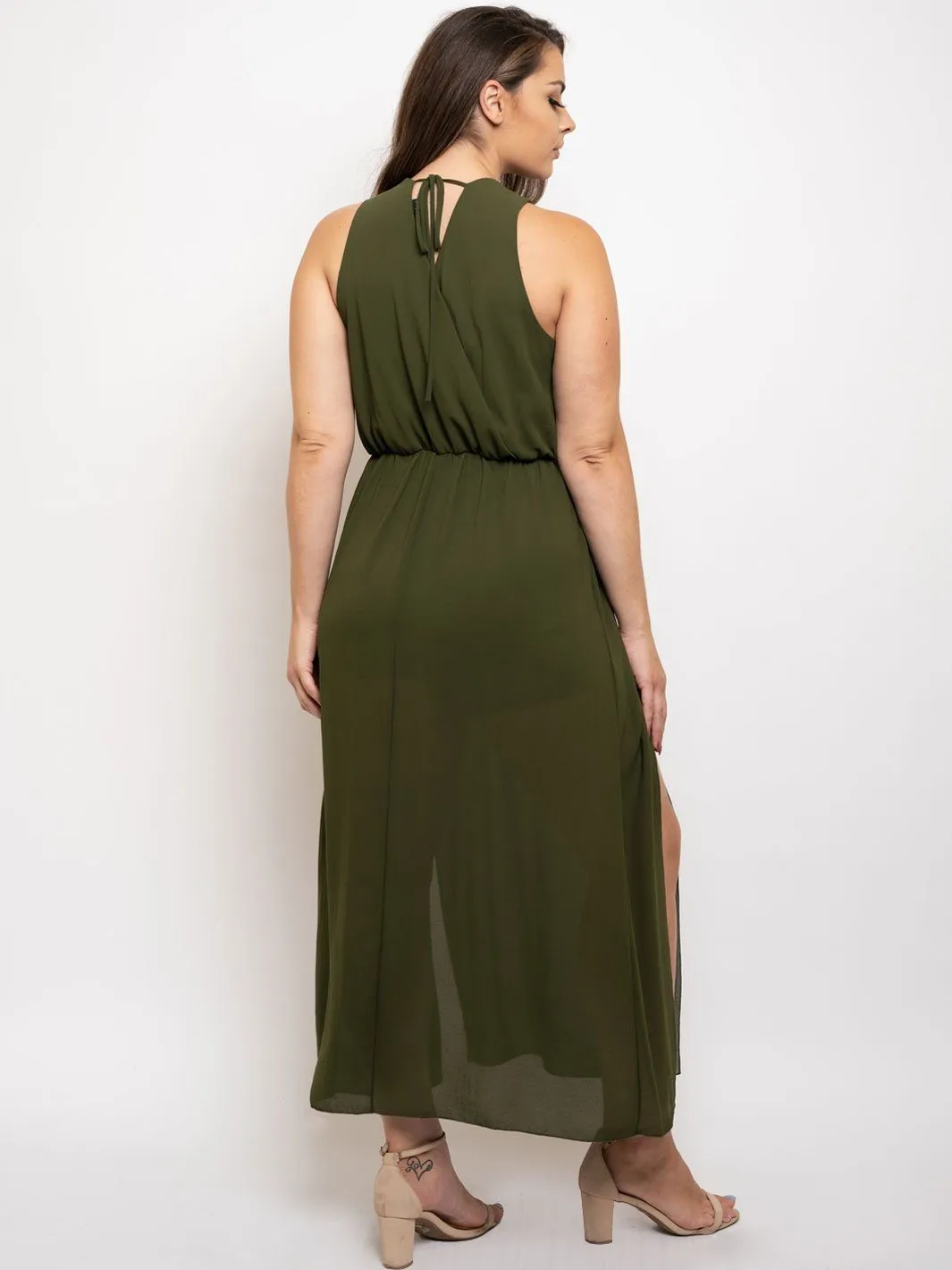 PLUS SIZE SLEEVELESS FRONT SLIT MAXI DRESS