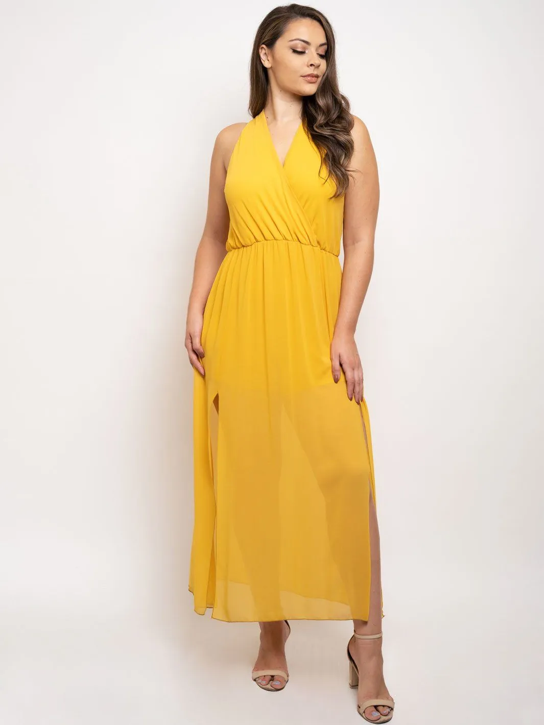 PLUS SIZE SLEEVELESS FRONT SLIT MAXI DRESS