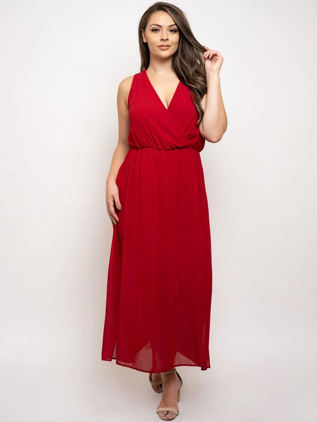PLUS SIZE SLEEVELESS FRONT SLIT MAXI DRESS