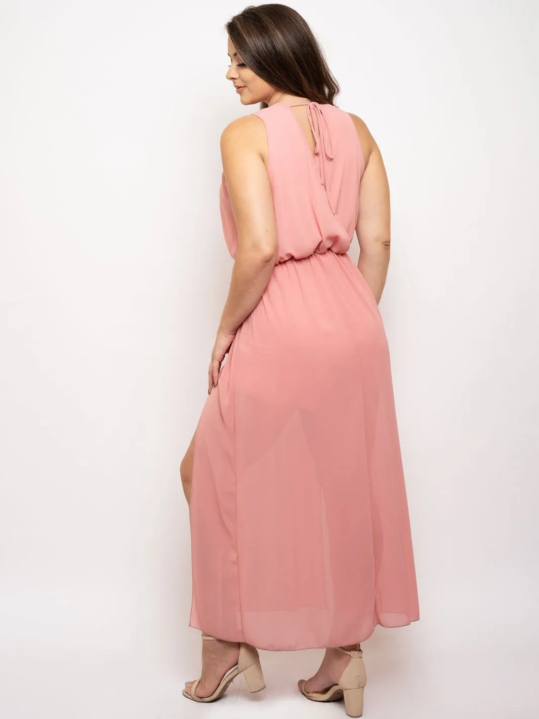 PLUS SIZE SLEEVELESS FRONT SLIT MAXI DRESS