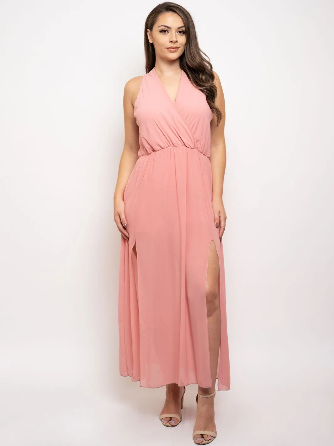 PLUS SIZE SLEEVELESS FRONT SLIT MAXI DRESS