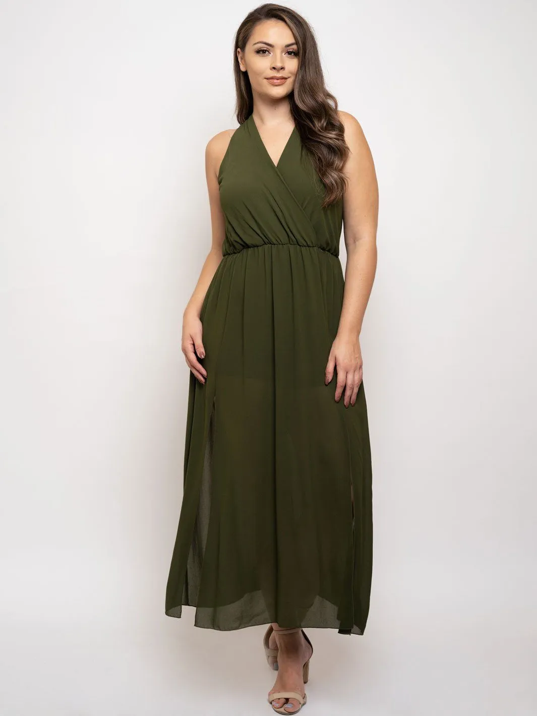 PLUS SIZE SLEEVELESS FRONT SLIT MAXI DRESS