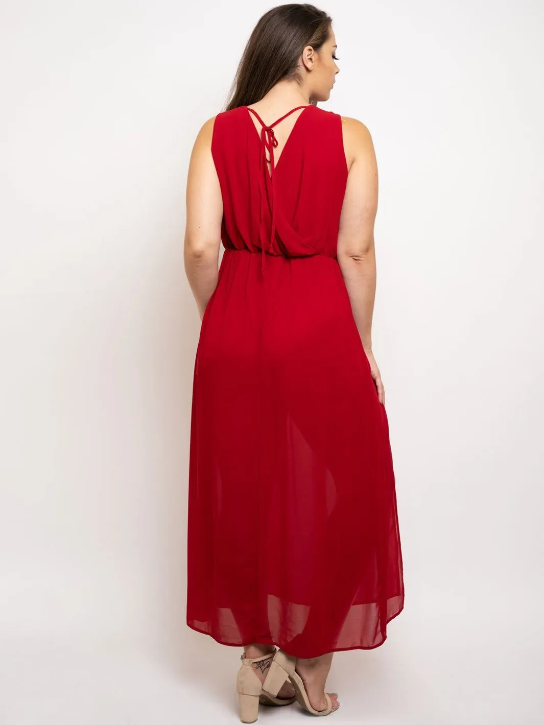 PLUS SIZE SLEEVELESS FRONT SLIT MAXI DRESS